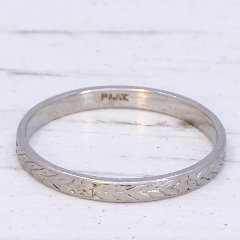 Vintage Platinum Wedding Band Ring, size U