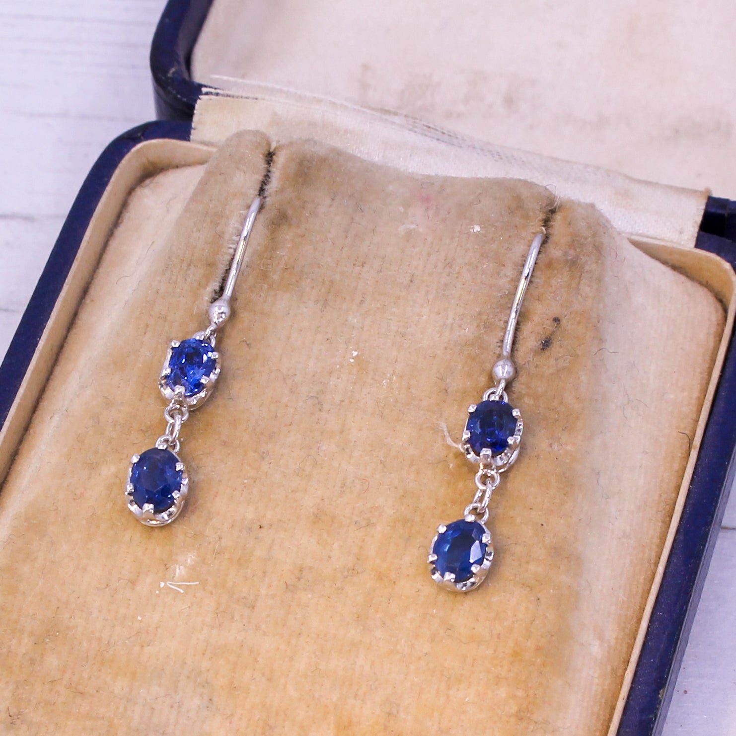 Mid Century 1.75 Carat Unheated Sapphire Drop Earrings, circa 1960