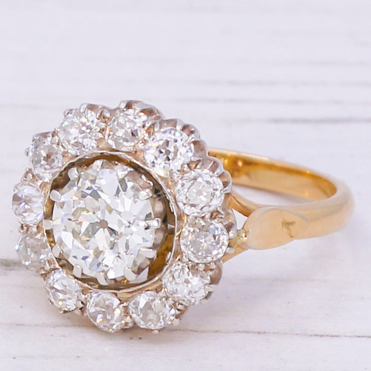 Victorian 2.83 Carat Old Cut Diamond Target Cluster Ring, circa 1890