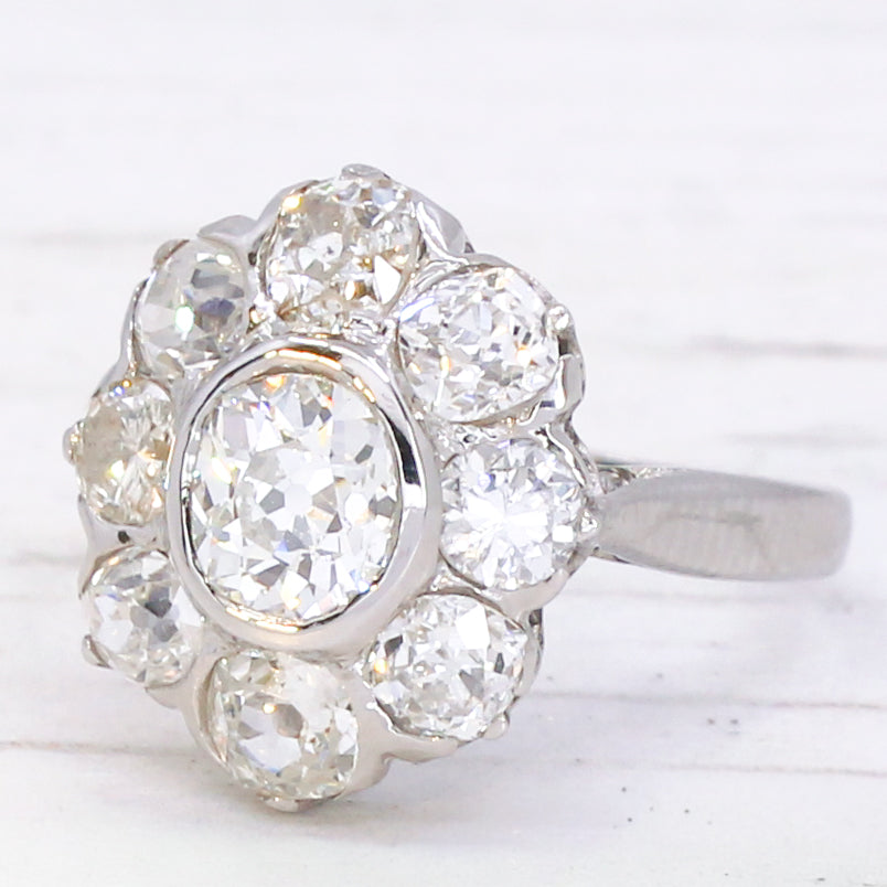 Vintage 2.80 Carat Old Cut Diamond Cluster Ring, circa 1940