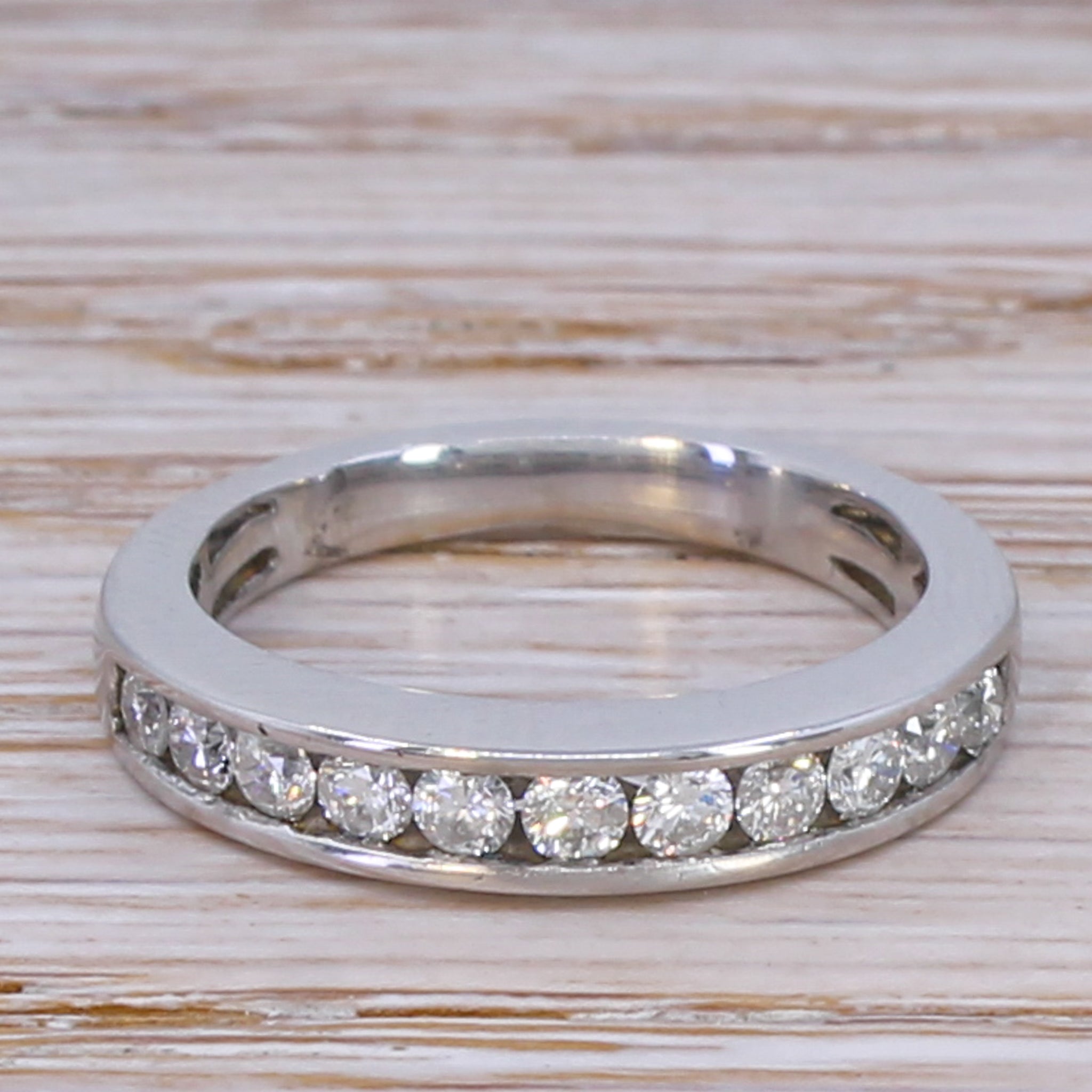 Modern 0.44 Carat Round Brilliant Cut Diamond Half Eternity Ring, 14k White Gold, size J