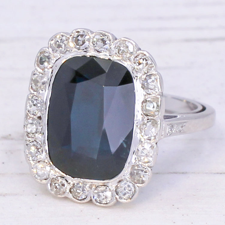 Vintage 6.32 Carat Unheated Sapphire & Diamond Ring, circa 1955