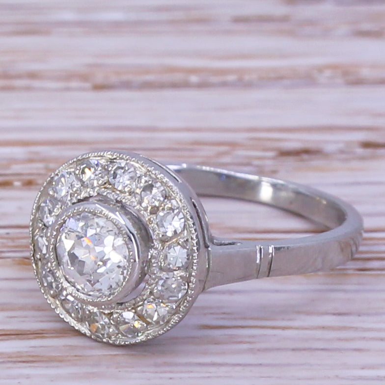 Art Deco 0.81 Carat Old Cut Diamond Target Cluster Ring, circa 1930