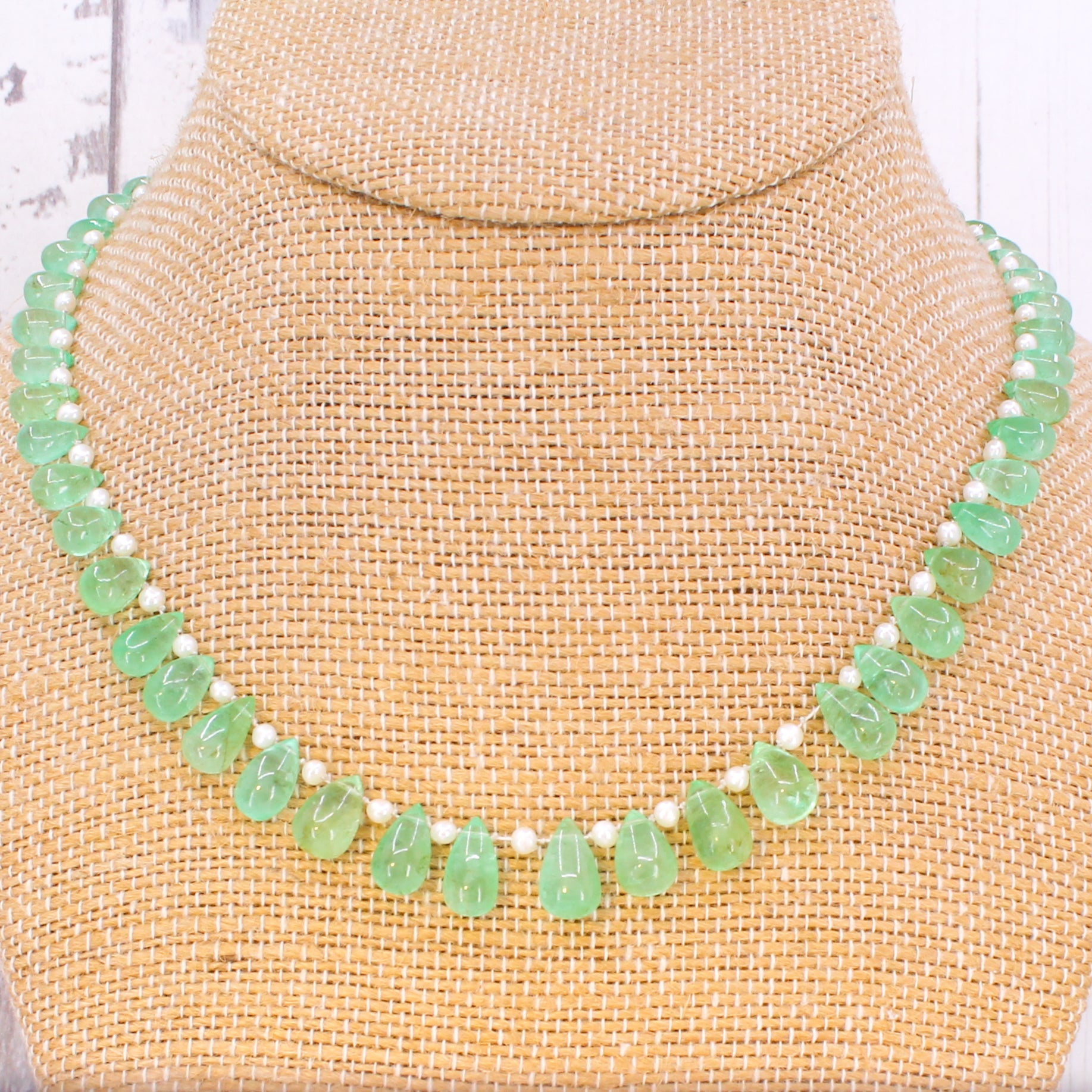 Vintage 80 Carat Colombian Emerald Drop Necklace, dated 1997