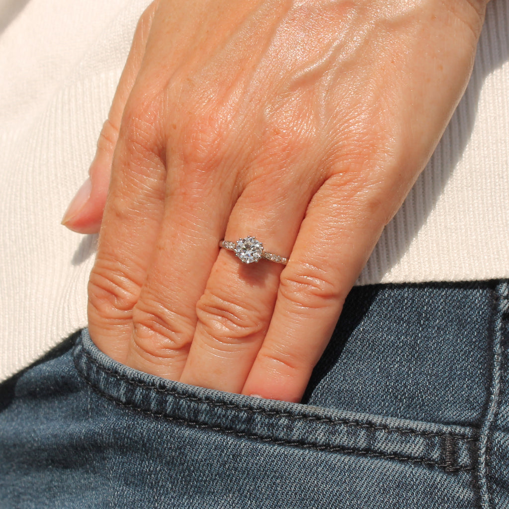 Transitional cut diamond engagement ring