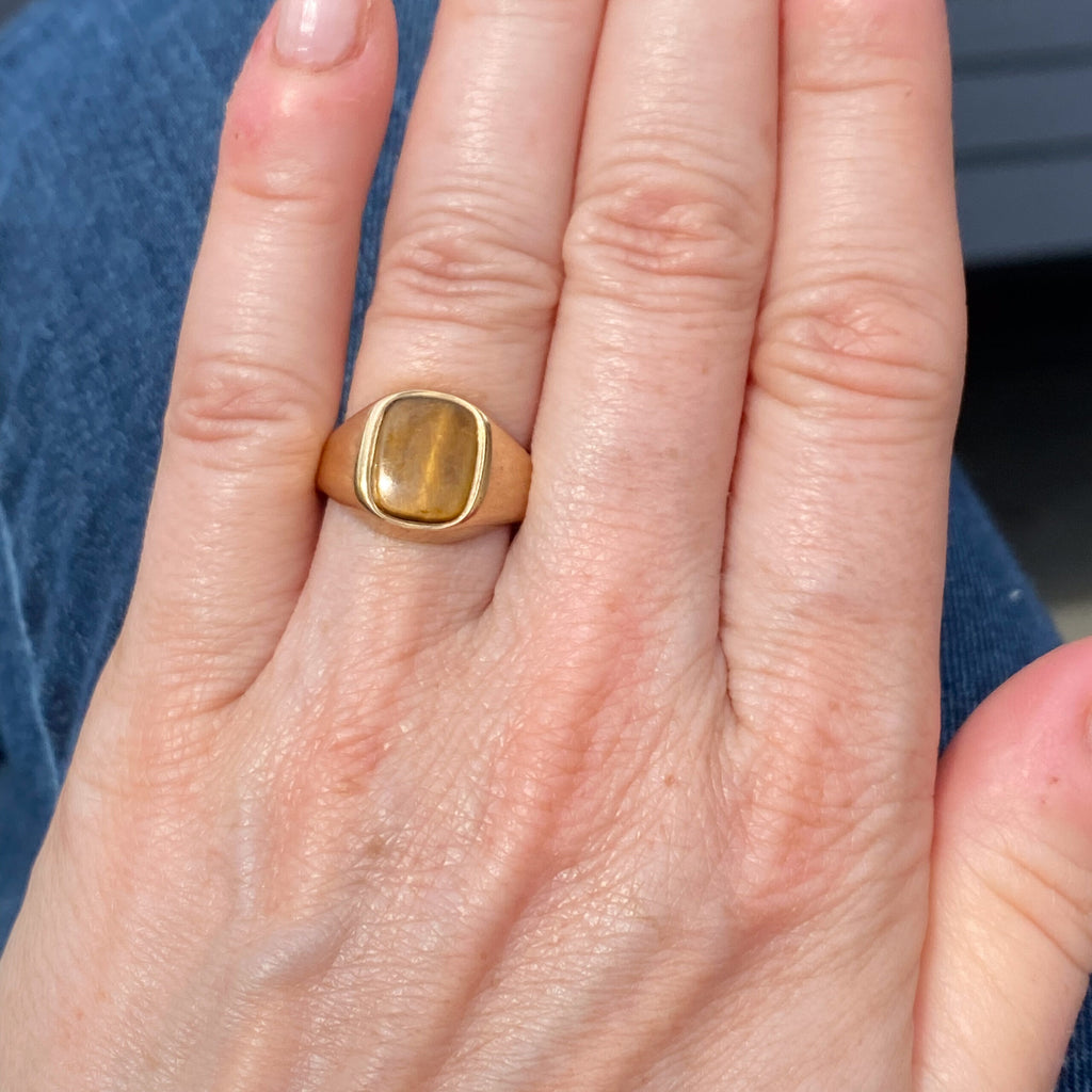 Vintage Tiger's Eye Signet Ring, dated 1977
