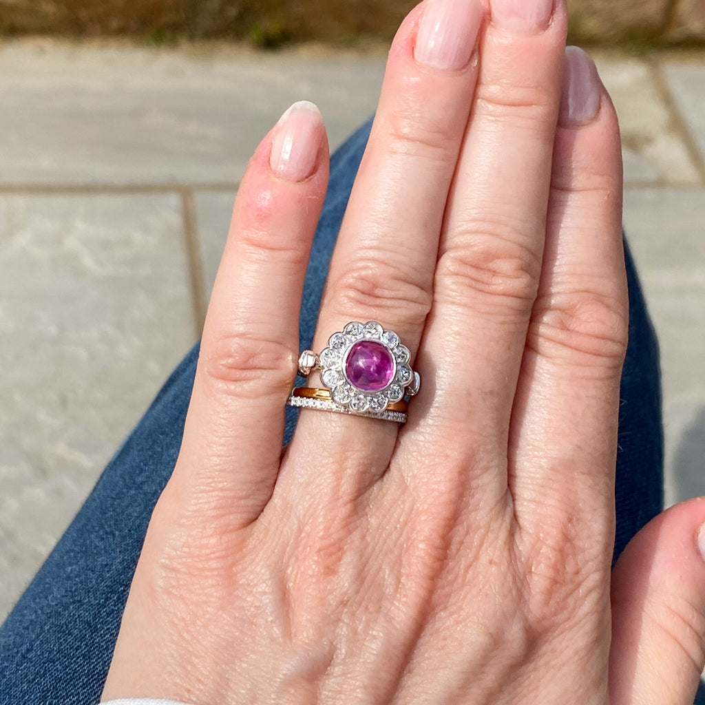 Art Deco 2.19 Carat Mogok Burmese Ruby & Diamond Cluster Ring, circa 1925