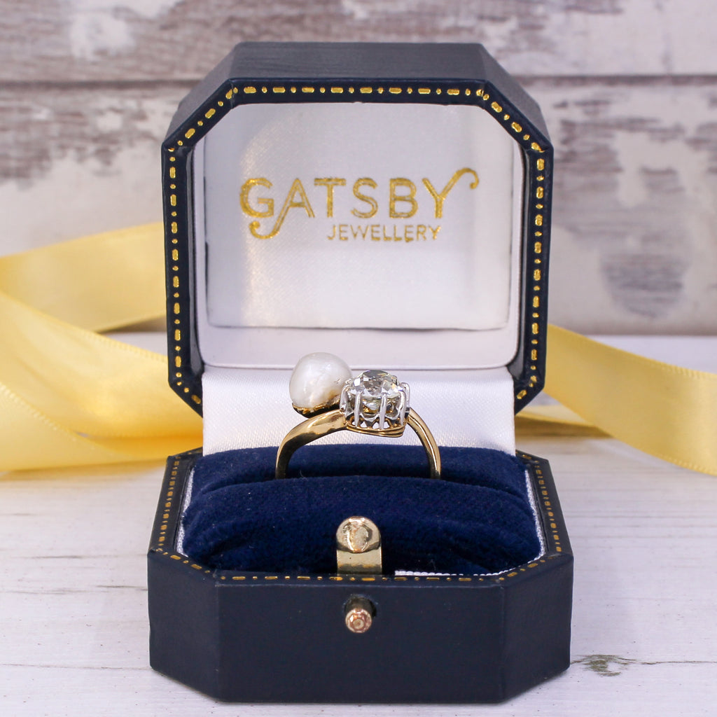 Natural pearl & diamond ring