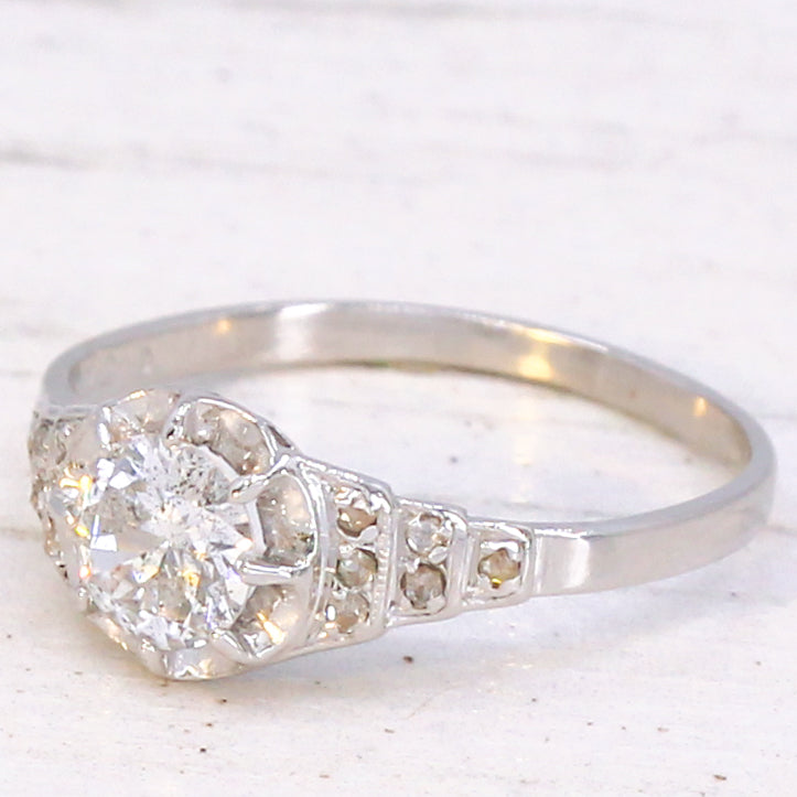 Vintage 0.50 Carat Transitional Cut Diamond Engagement Ring, circa 1940