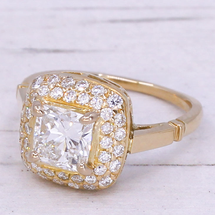 Modern 1.70 Carat Cushion Cut Diamond Cluster Ring, 18k Gold