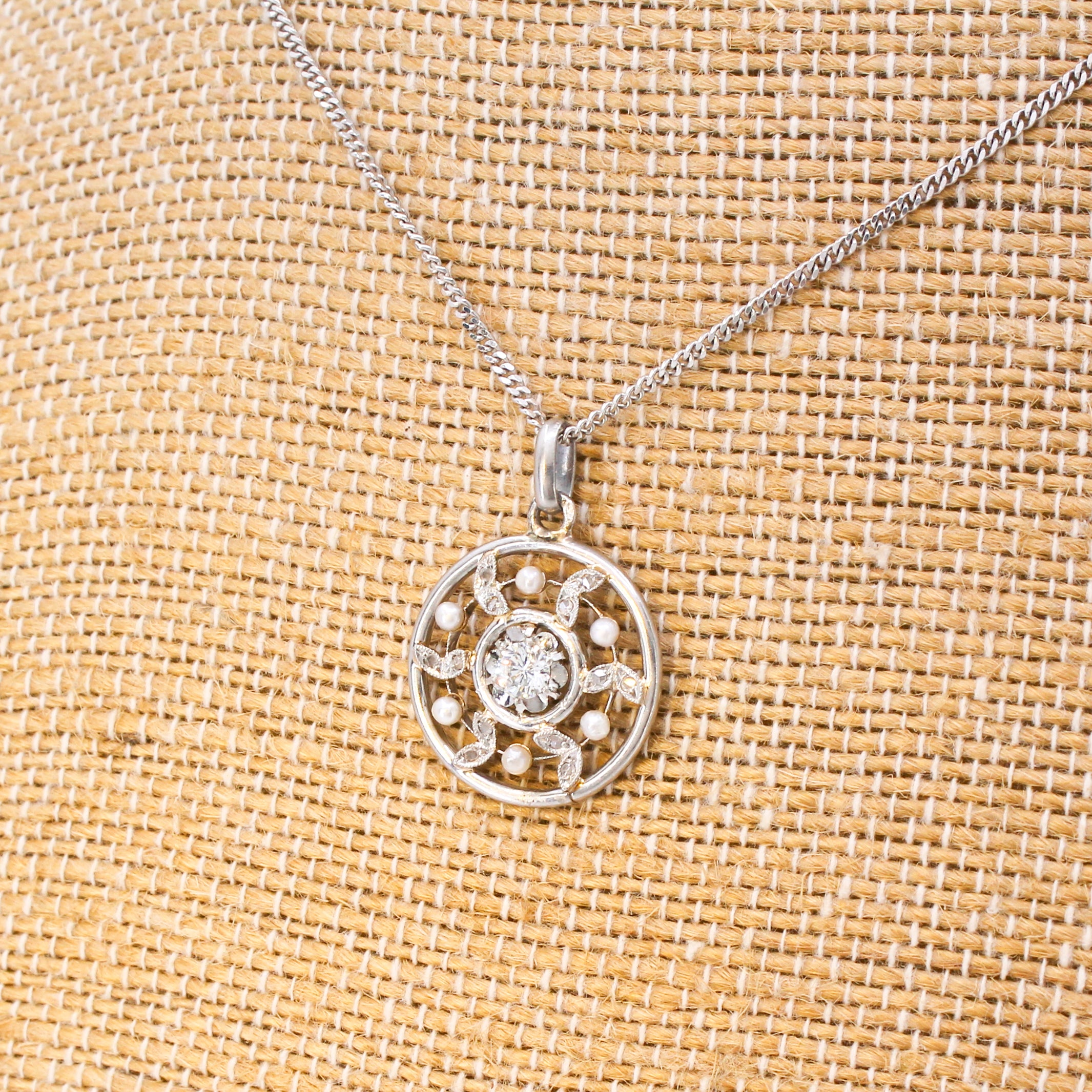 Vintage 0.30 Carat Diamond & Pearl Pendant, circa 1950