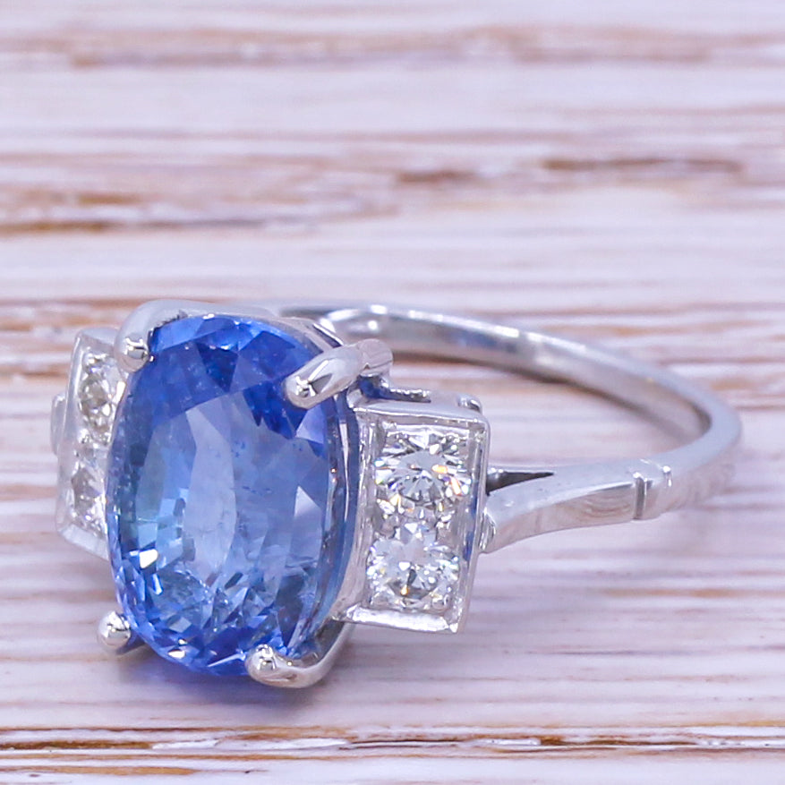 Mid Century 5.68 Carat Natural Ceylon Sapphire Ring, circa 1950