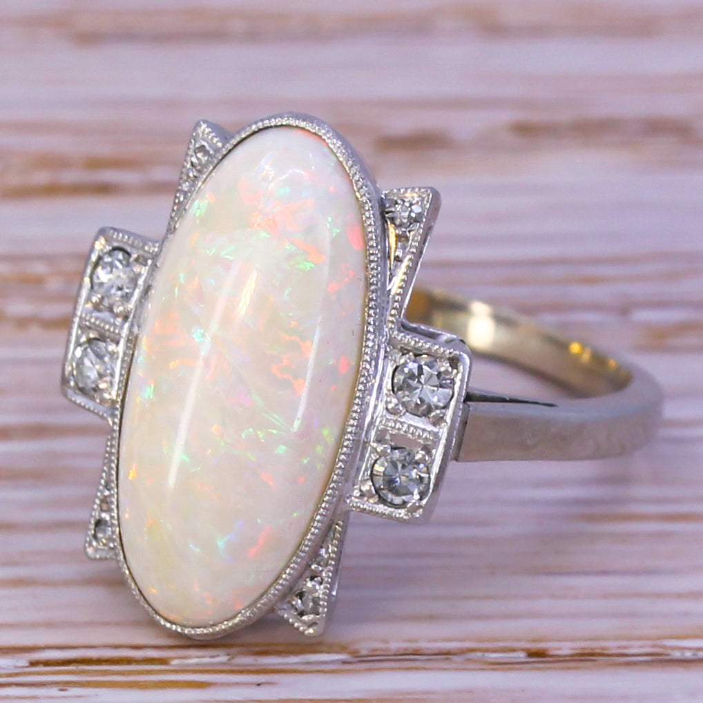 Art Deco 3.50 Carat Opal & Diamond Ring, circa 1930