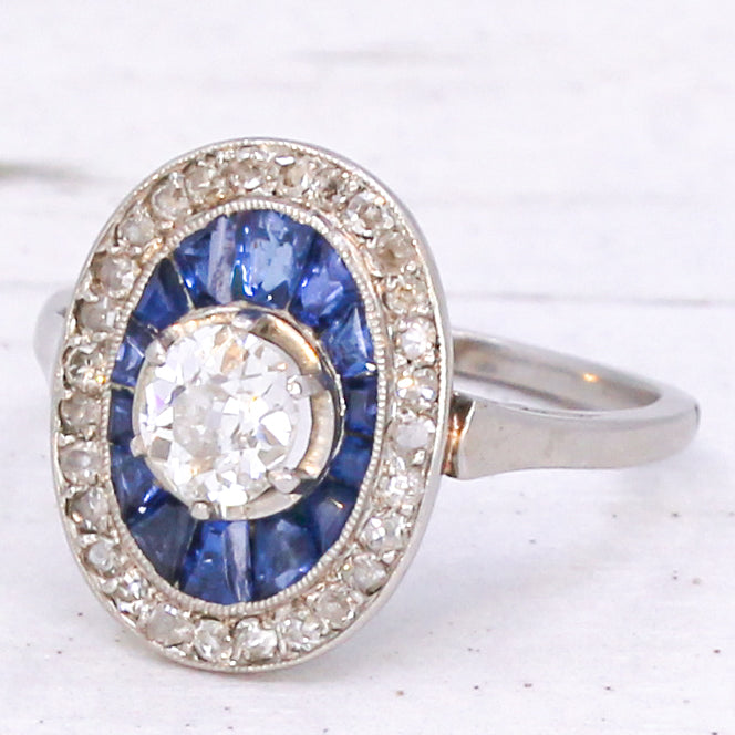 Art Deco diamond and sapphire ring