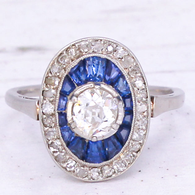Art Deco diamond and sapphire ring