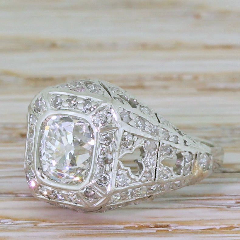 Art Deco 2.22 Carat Old Cut Diamond Cluster Ring, circa 1925