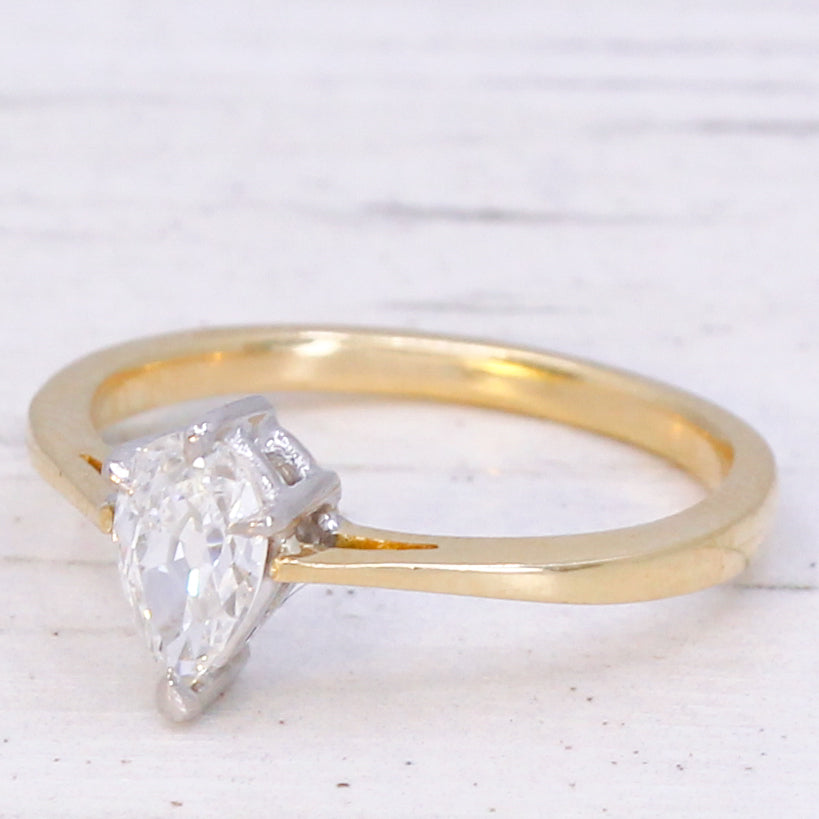 Vintage 0.53 Carat Old Pear Cut Diamond Solitaire Ring, circa 1935