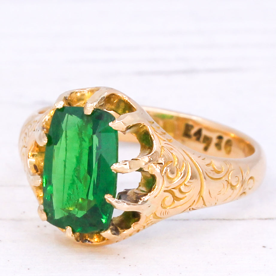 Antique 2.65 Carat Tsavorite Solitaire Ring, dated 1919