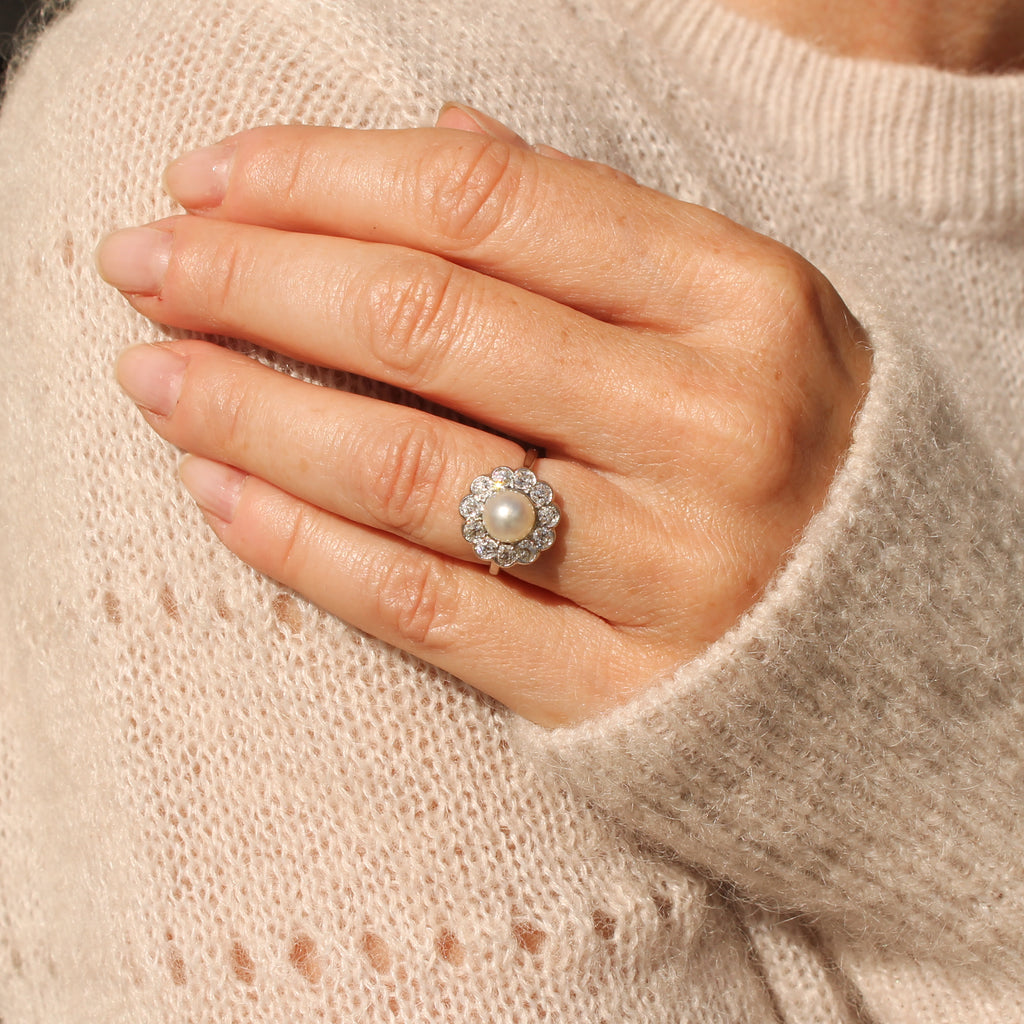 vintage pearl and diamond ring