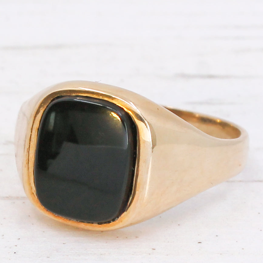 Vintage 9k Gold Onyx Signet Ring, circa 1975