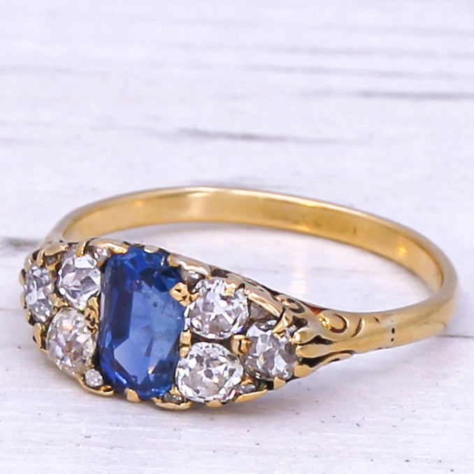 Victorian 0.80 Carat Ceylon Sapphire & Diamond Ring, circa 1900