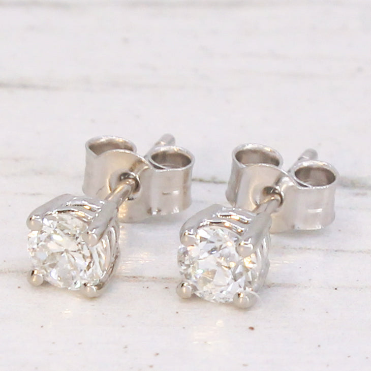 0.51 Carat Old European Cut Diamond Stud Earrings, Platinum