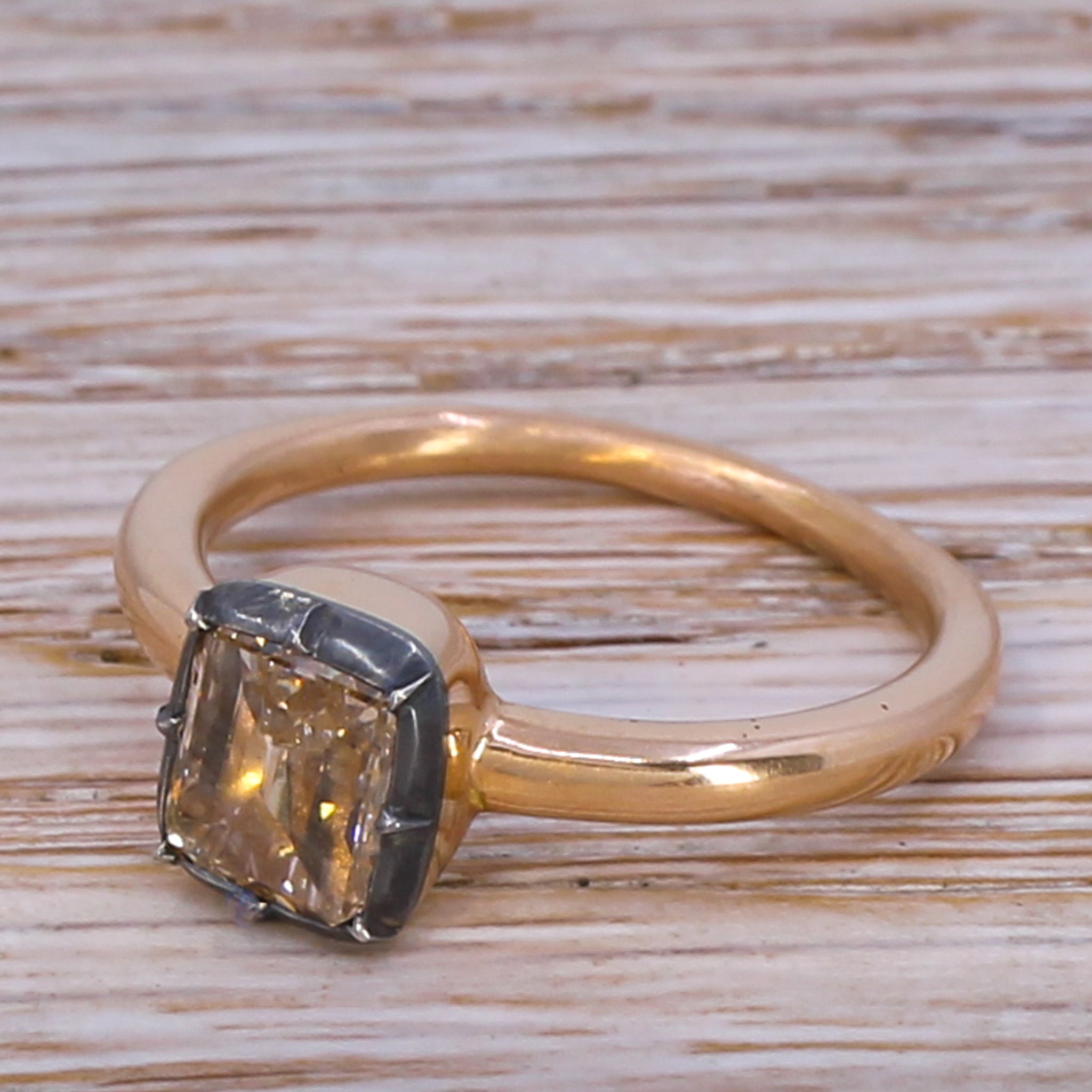 1.00 Carat Fancy Orange Brown Rose Cut Diamond Solitaire, 18k Rose Gold