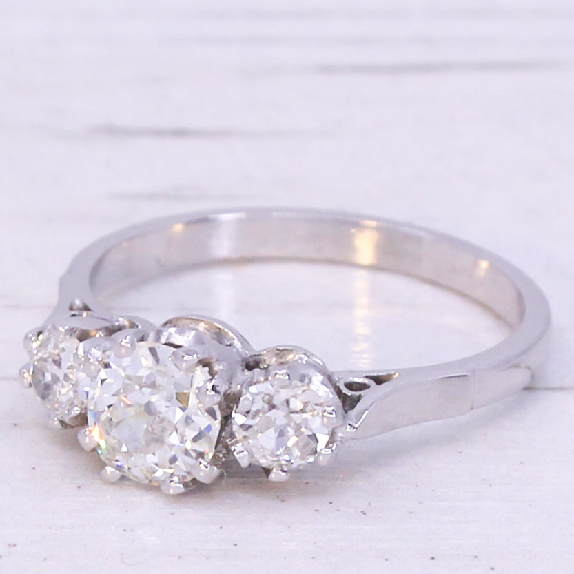 Old European Cut Three Stone Ring, Vintage Art Deco Engagement Ring, CZ & Moissanite Diamond online Ring, Handmade Ring, Vintage Jewellery For Gift