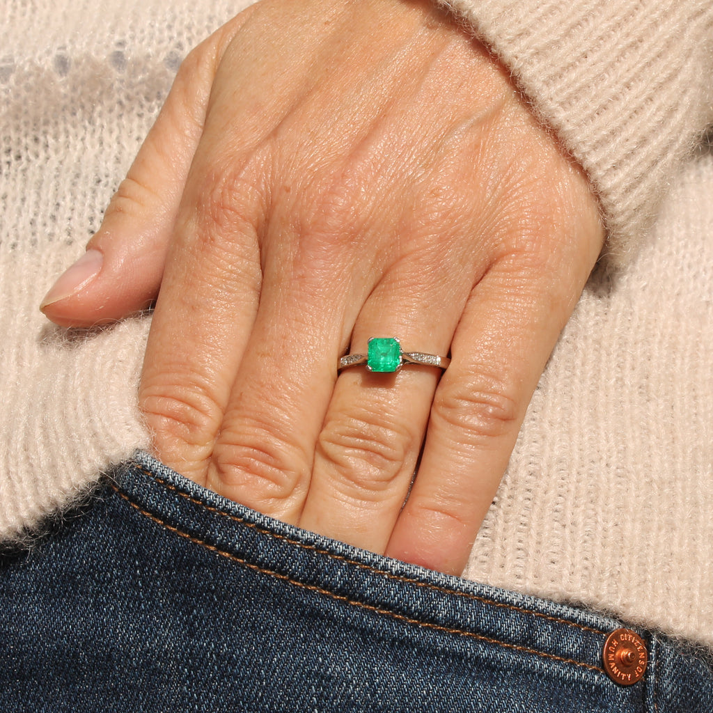 Colombian emerald engagement ring