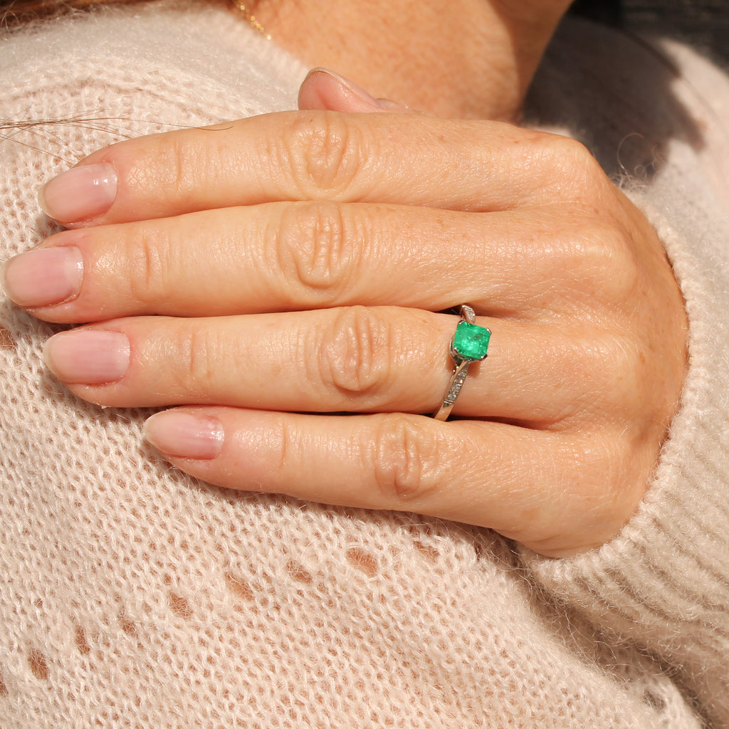 Colombian emerald engagement ring
