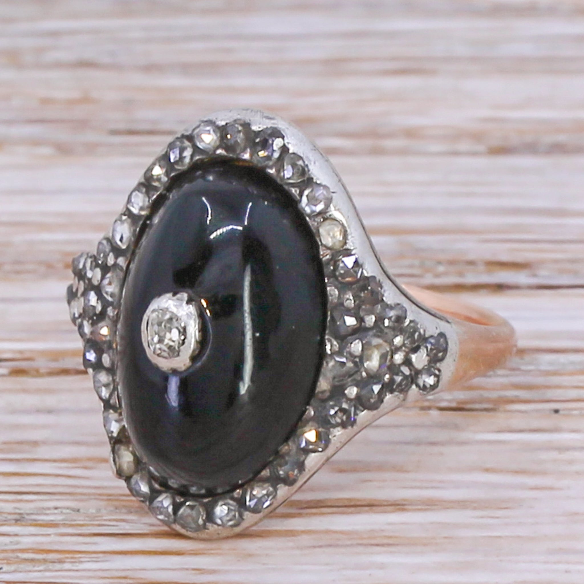 Victorian Diamond & Onyx Cluster Ring, circa 1900