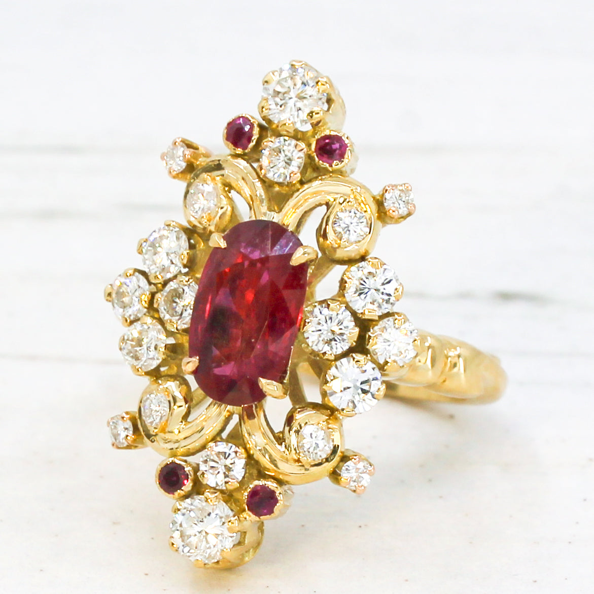 Vintage 1.57 Carat Unheated Mong Hsu Burma Ruby & Diamond RIng, circa 1975