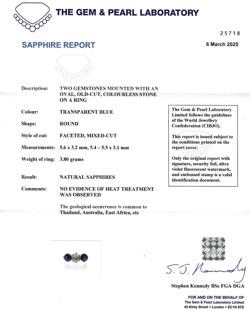 Art Deco Sapphire and Diamond Three Stone Ring