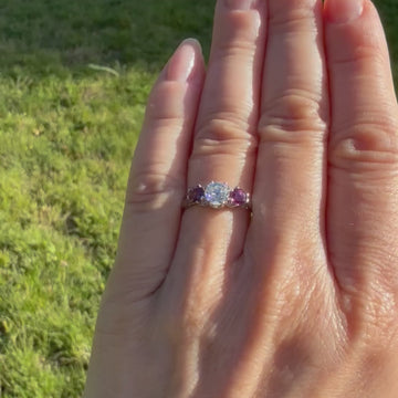 vintage ruby and diamond three stone ring
