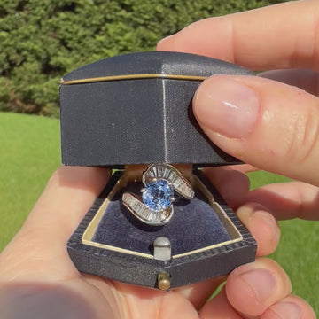 mid century sapphire and diamond ring