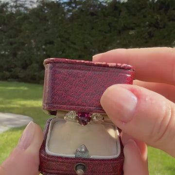 unheated ruby and diamond three stone