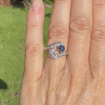 sapphire and diamond two stone ring