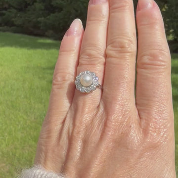 vintage pearl and diamond ring