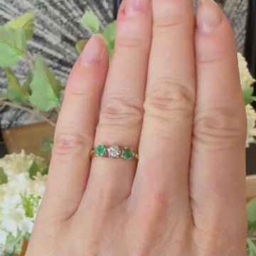 vintage emerald diamond three stone