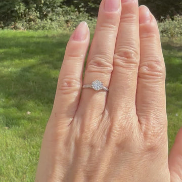 Transitional cut diamond engagement ring