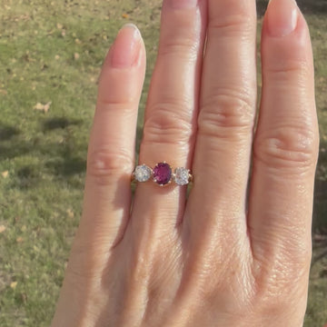 antique ruby and diamond 3 stone