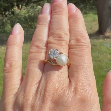 Natural pearl & diamond ring