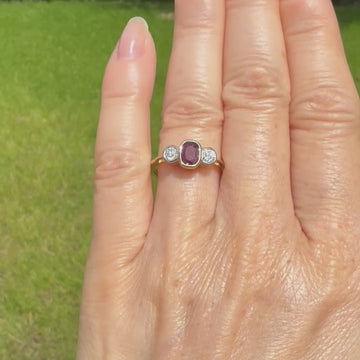 vintage ruby and diamond three stone